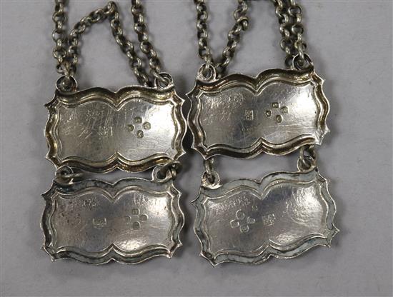 A set of 4 Victorian silver sauce labels; Anchovy, Cayenne, Chili & Soy